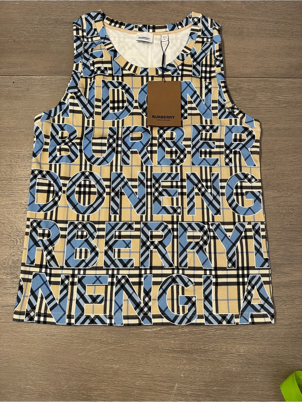Burberry Blue and Beige Logo Plaid Sleeveless Top